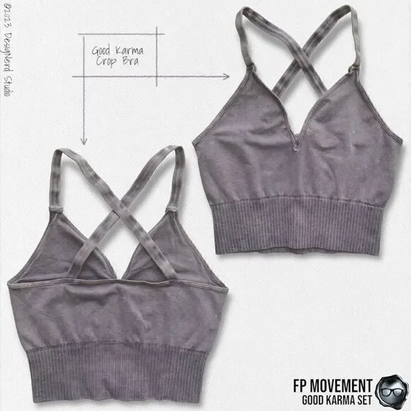 FP MOVEMENT GOOD KARMA SET: CROP TANK BRA + HIGH RISE LEGGINGS IN GREY PURPLE - Picture 5 of 16